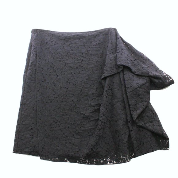 MORGANE LE FAY Black Cotton Lace Skirt Reversible Silk Lined Asymmetrical SZ M - Picture 3 of 12